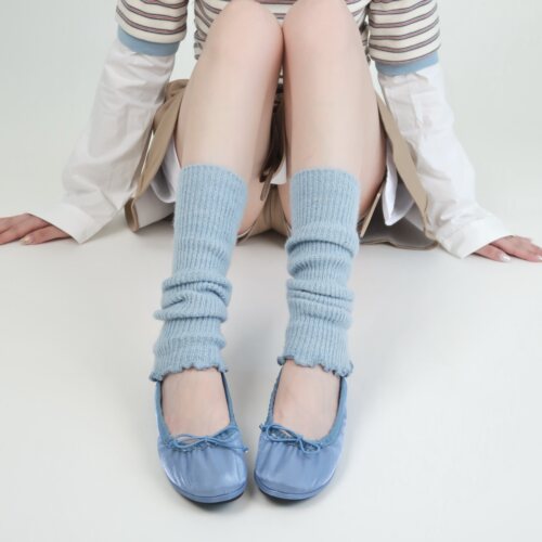 陆甜茶蓝色jk针织袜套踩脚小腿袜堆堆袜女简约中筒百搭辣妹腿套 - 图3