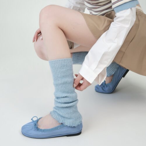 陆甜茶蓝色jk针织袜套踩脚小腿袜堆堆袜女简约中筒百搭辣妹腿套 - 图2