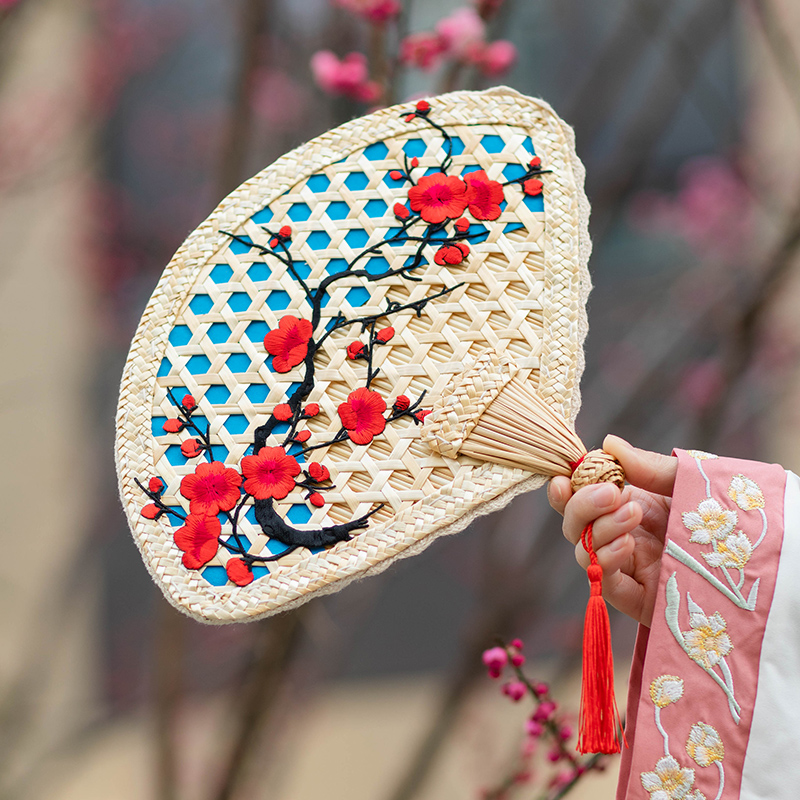 夏天散步儿童手工古风扇子团扇中国风女旗袍小团扇半圆扇中式蒲扇