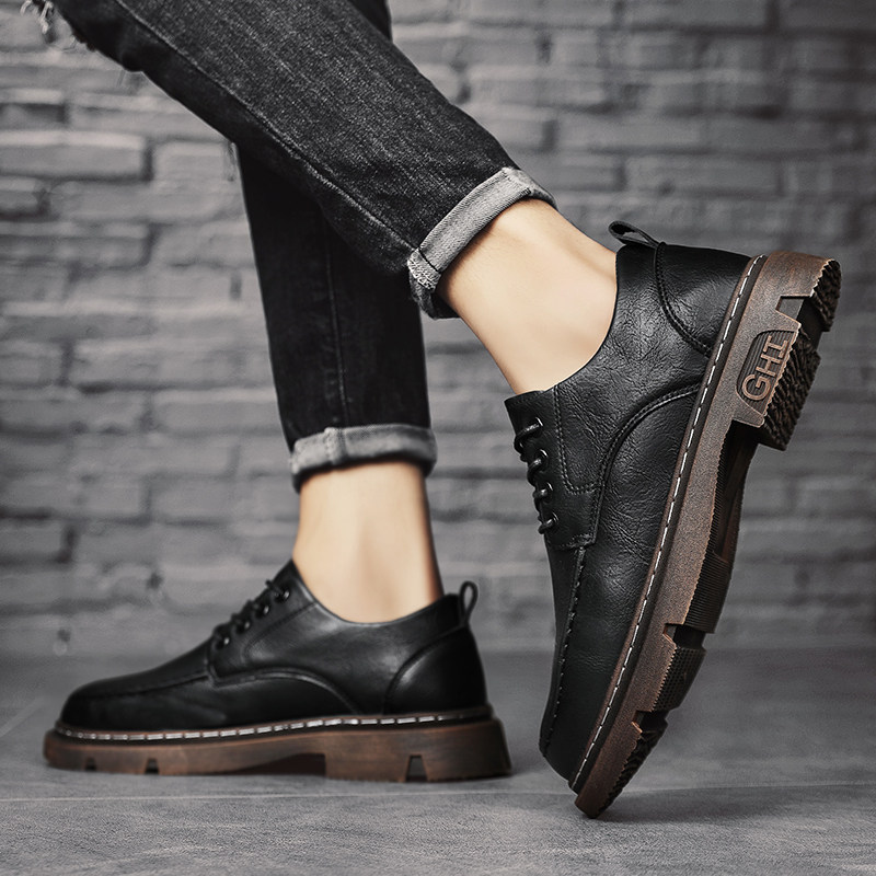男鞋春季2026新款潮流商务英伦休闲皮鞋黑色工装冬季低帮马丁靴,淘宝优惠券,粉丝福利购,淘宝优惠卷