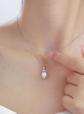 万能扣极光天然淡水珍珠吊坠项链s925纯银水滴珍珠项链轻奢高级感