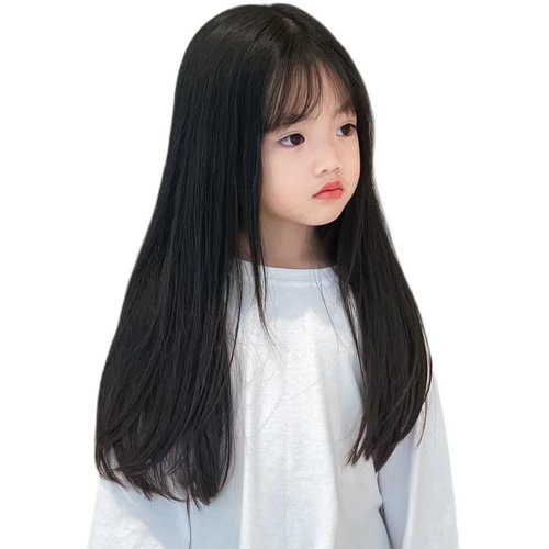 五一儿童假发女宝宝可爱甜美长直发洋气黑长直节日风空气刘海学院 - 图3