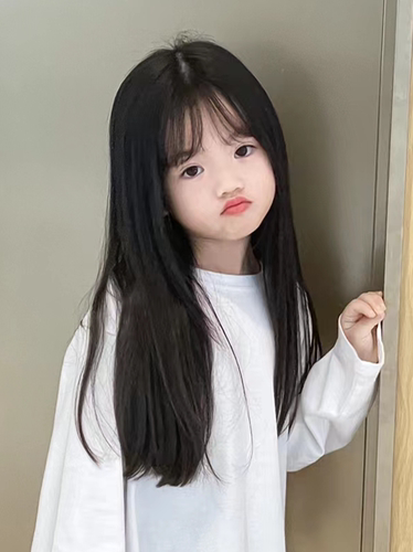 五一儿童假发女宝宝可爱甜美长直发洋气黑长直节日风空气刘海学院 - 图1