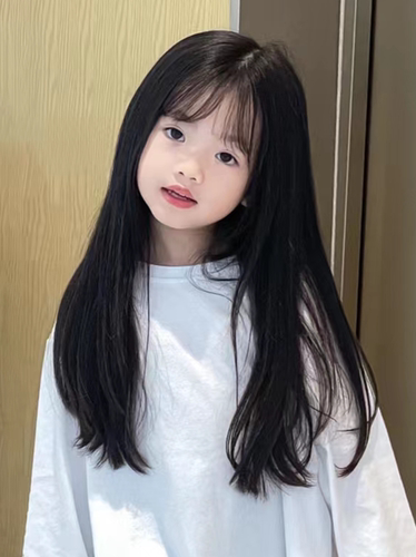 五一儿童假发女宝宝可爱甜美长直发洋气黑长直节日风空气刘海学院 - 图0