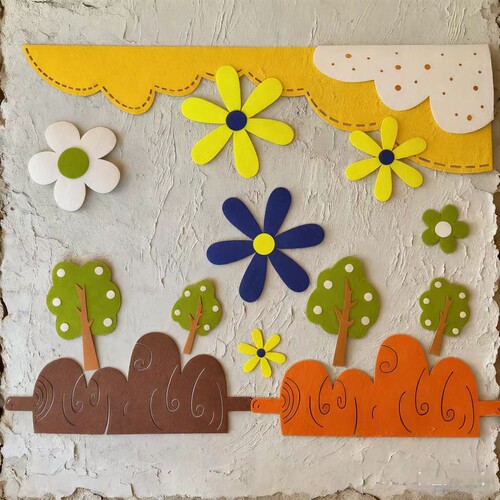 幼儿园学校墙面装饰春天立体绿色花朵小树毛毡墙贴文化墙布置材料 - 图1