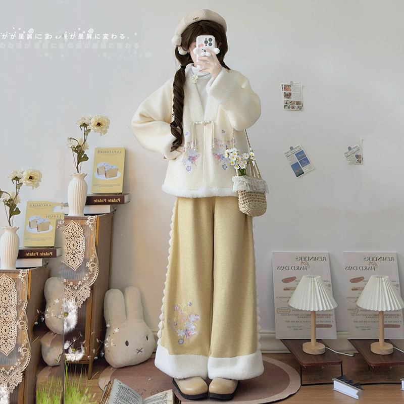 半岚原创汉服女[冬雪]2025新款加绒外套可爱绣花裤子国风套装冬款,淘宝优惠券,粉丝福利购,淘宝优惠卷