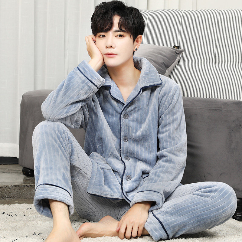 男士冬季法兰绒加绒加肥珊瑚绒睡衣 爱唯美服饰睡衣/家居服套装
