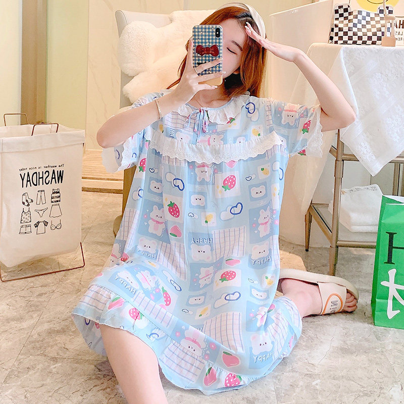 短袖睡裙女春夏天可爱学生连衣裙 爱唯美服饰睡裙