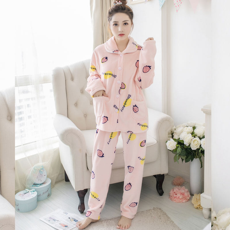 秋冬甜美可爱法兰绒少女长袖睡衣 爱唯美服饰睡衣/家居服套装