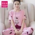 Bộ đồ ngủ nữ mùa hè ngắn tay cotton quần nhà dịch vụ phù hợp với phiên bản Hàn Quốc của bộ đồ ngủ dễ thương cho bé gái bằng vải cotton mỏng - Giống cái