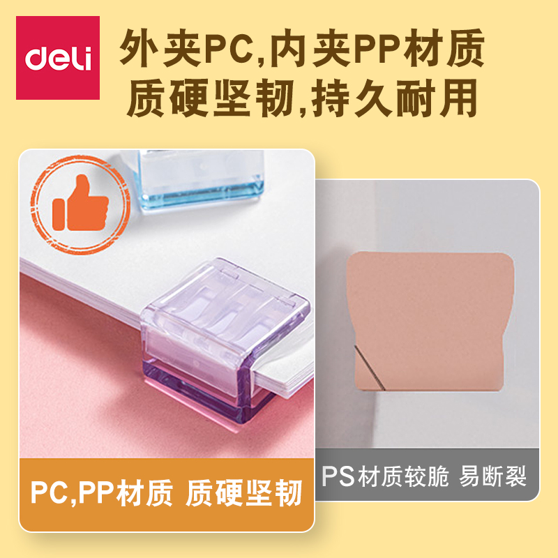 得力推推夹透明彩色试卷夹子资料收纳整理神器文件夹子无痕装订夹 - 图3