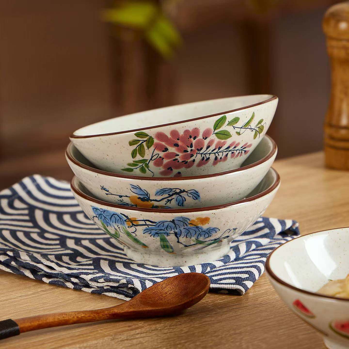 中式陶瓷配菜碗复古甜品糖水碗耐高温釉下彩饭碗商用饭店酒碗古风