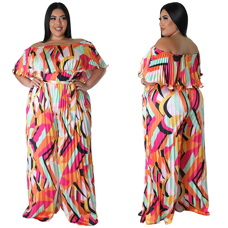 plus size women European fashion printing women jumpsuits - 图1