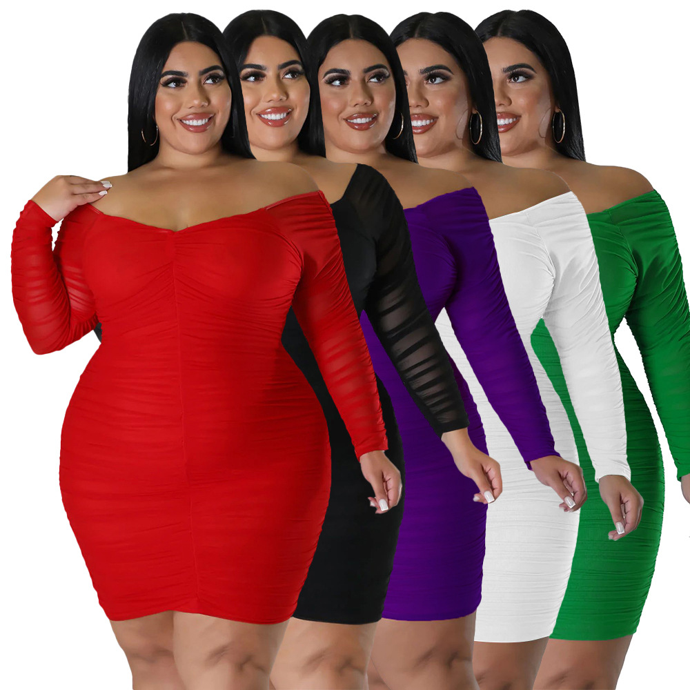 plus dress women big size 5XL Fat lady Show thin skirts red - 图0