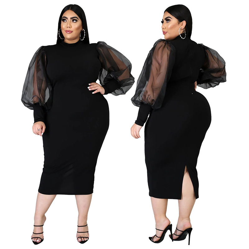 fat ladies plus over size black long dress for female 3xl 4x - 图1