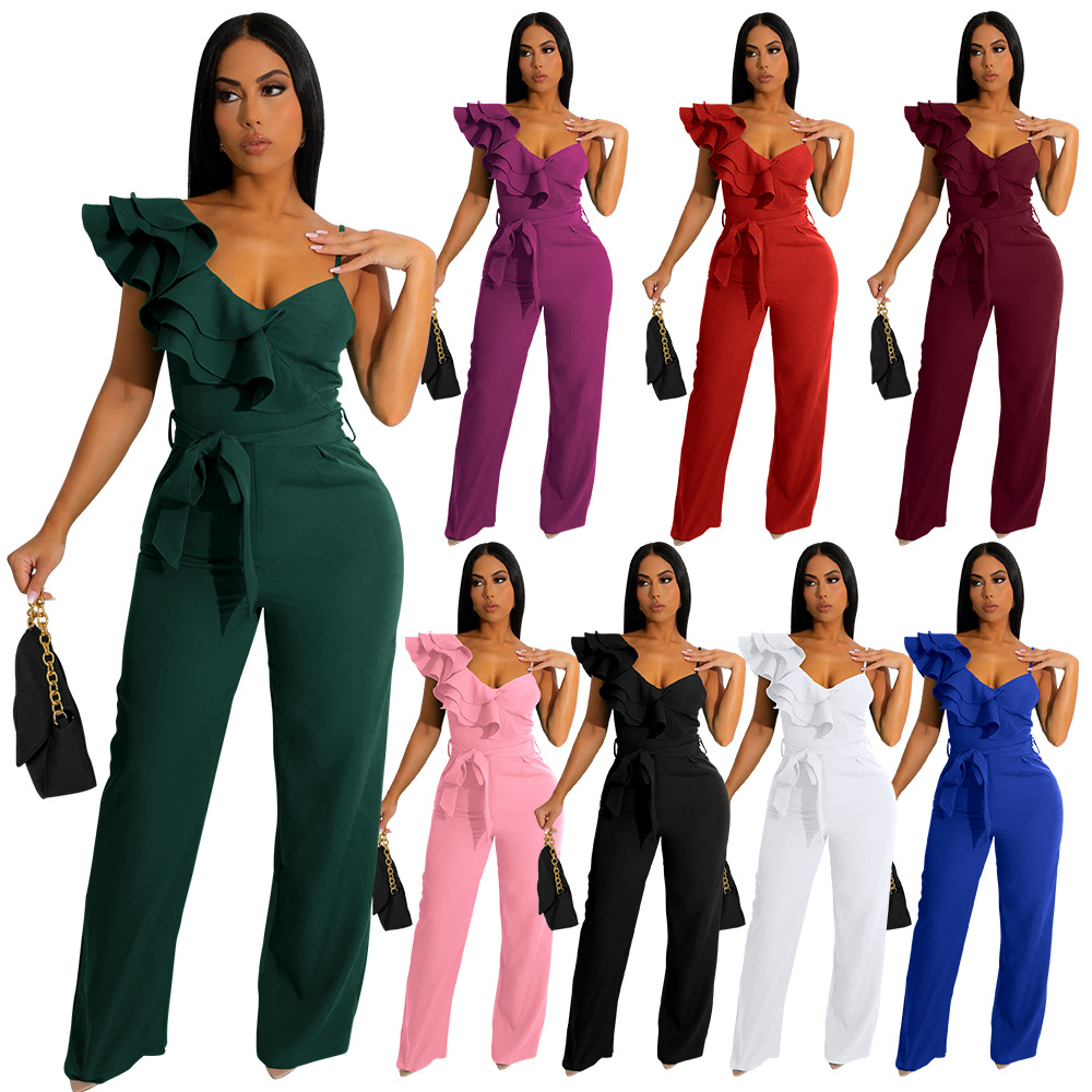 Jumpsuits Women one Shoulder Loose Pants Rompers 2023 连体裤 - 图0