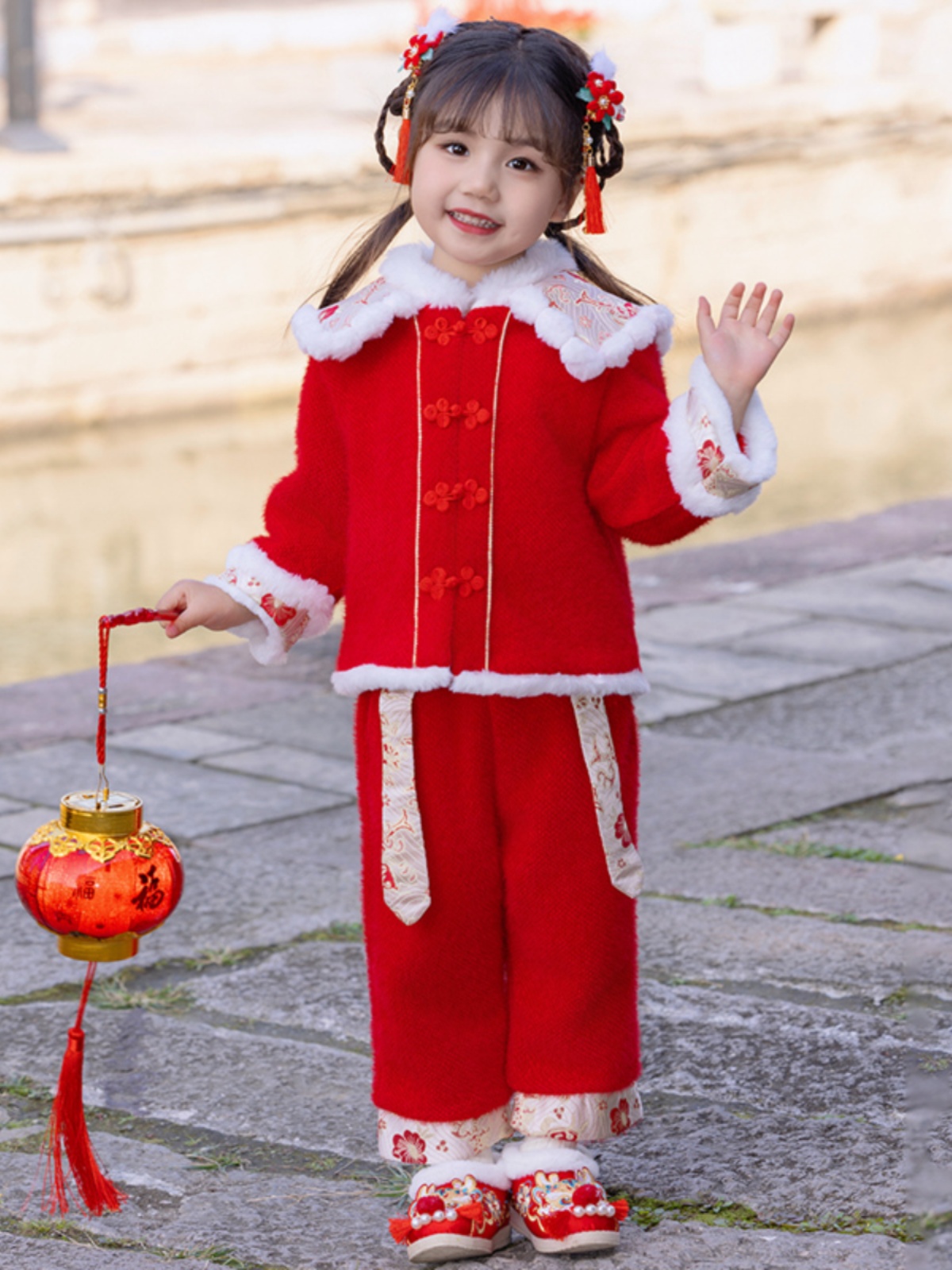 女童拜年服冬装儿童过新年衣服女宝宝周岁礼服汉服套装中国风唐装-图0