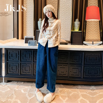 Mink Wool Splicing Tang Dress Lady China Wind Womens Winter Dress Cotton Clothing National Tide Waistcoat Vest New Chinese Pan Button small padded jacket