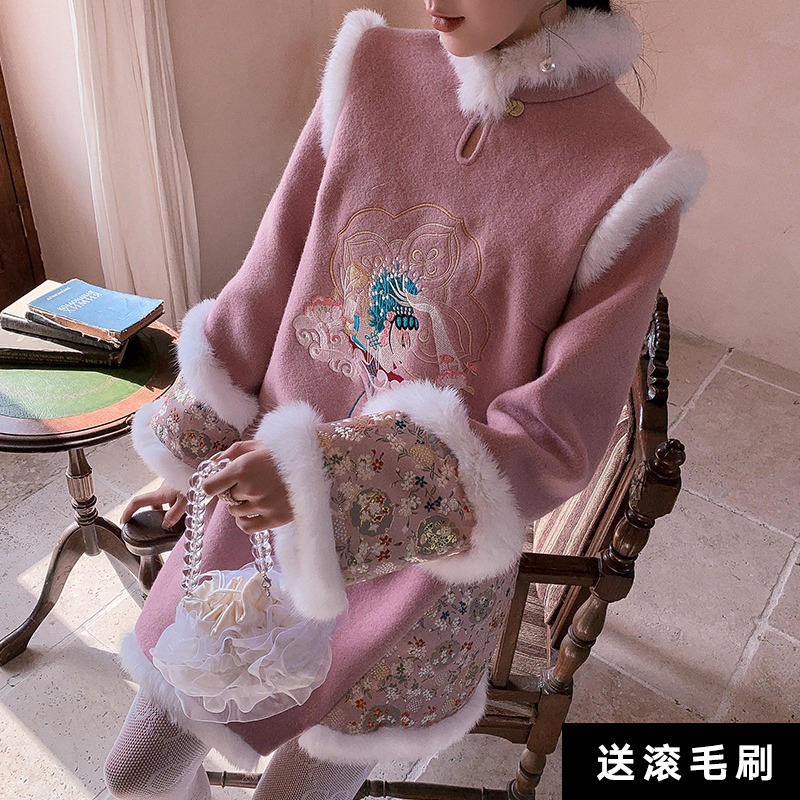 jkjs旗舰店旗袍冬款加厚加绒年新款外套冬季小袄国风女装改良秋冬连衣裙0