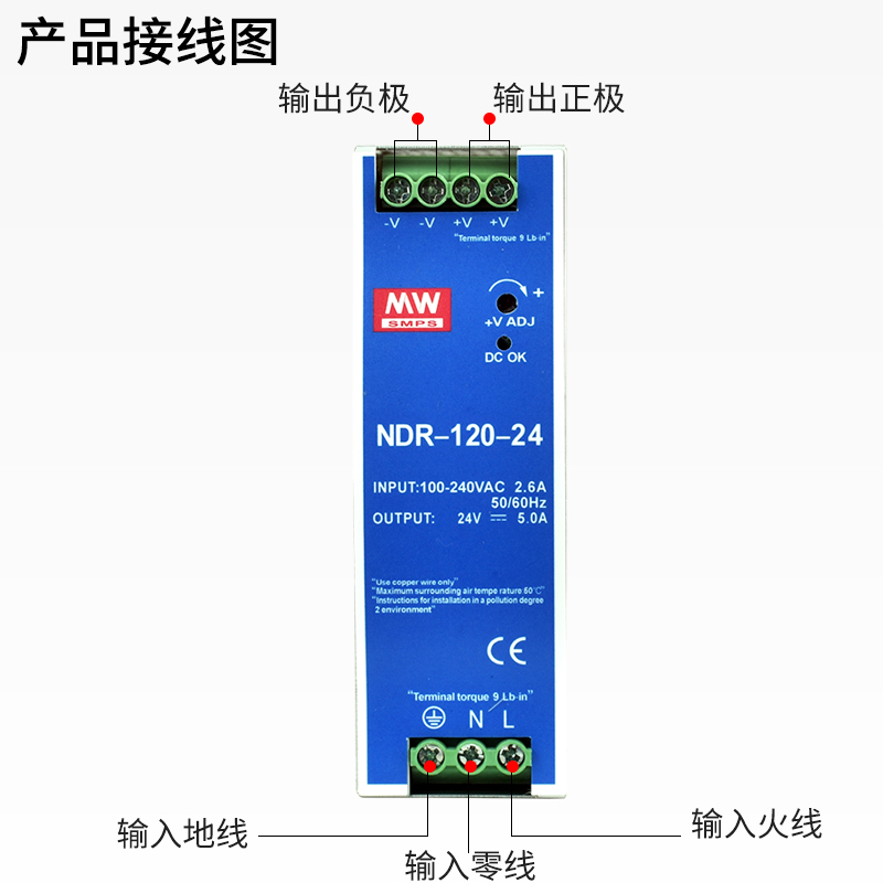 明伟NDR/EDR-75/120/150/240/480导轨式24V/12V10A 20A直流电源盒