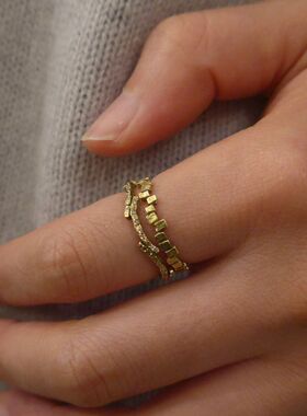 noguchi叠戴不规则方块复古戒指