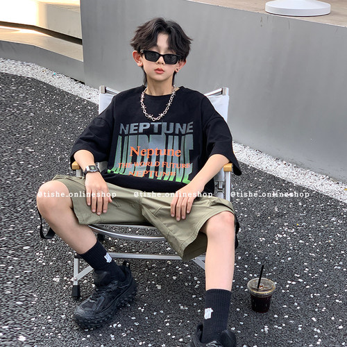 男童短袖T恤2025夏装新款纯棉上衣夏季中大童男装炸街半袖体恤衫9 - 图2