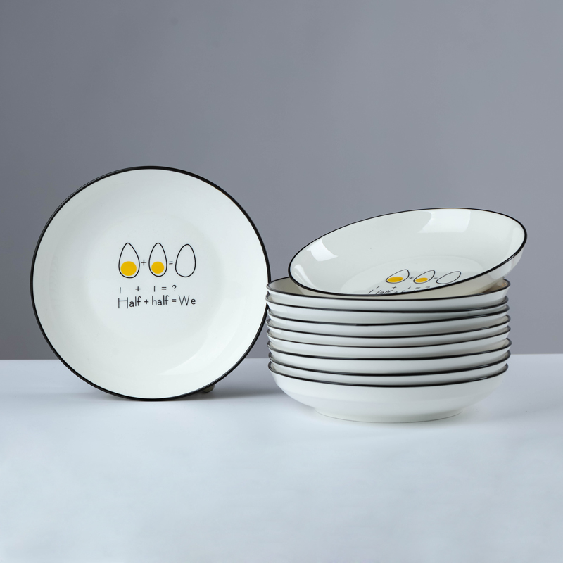 北欧陶瓷盘子套装组合黑线餐具简约碗盘碟套装菜盘子家用可微波炉-图2