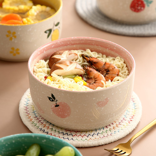 可爱日式带盖泡面碗陶瓷饭盒可微波上班速食族宿舍好看手柄水果碗 - 图1