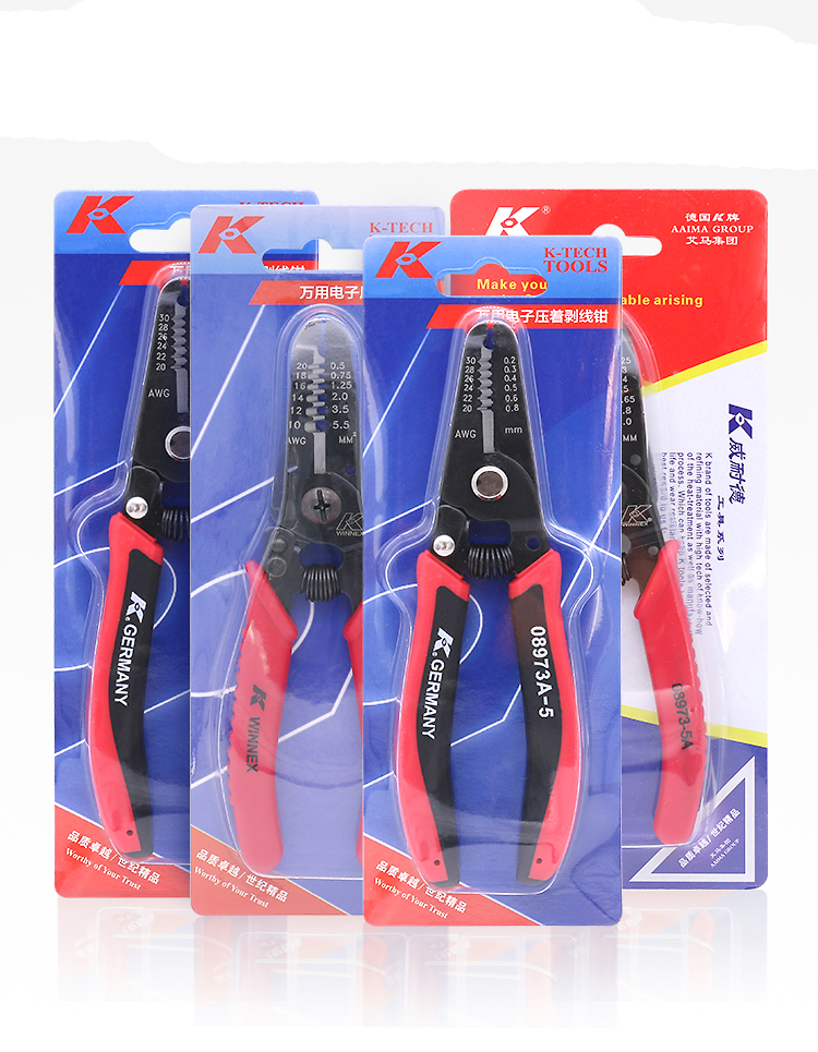 德国K牌工具进口165mm万用电子电工压着剥线钳剥皮扒线钳08973A - 图0