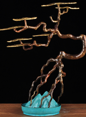 全铜迎客松摆件现代抽象创意工艺