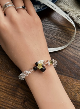 「冷香」天然切角白水晶降真香手串贝壳小花新中式清冷感小众手链