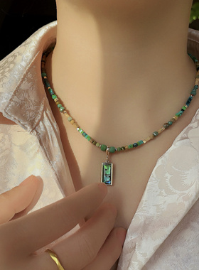 「只此青绿」天然石设计感项链绿松石新中式锁骨链春夏新款吊坠