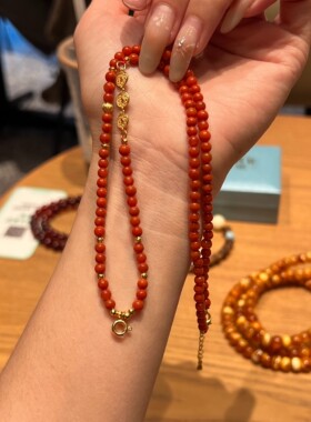 天然南红玛瑙小米珠项链链年年有鱼转运中式风锁骨链送礼