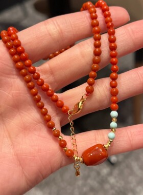 天然南红绿松石锁骨链特色简单项链
