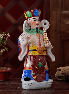 陶瓷托塔李天王李靖神像手工彩绘陶瓷佛像供奉工艺品摆件