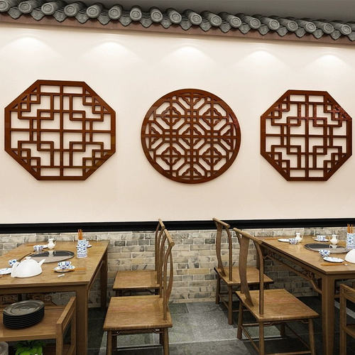 中式圆形玻璃门装饰贴纸客厅背景墙贴窗花对角亚克力立体自粘防水 - 图0
