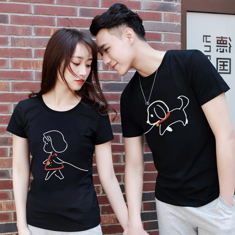 同色系法国情侣装夏装小众套装t恤 低调的依恋T恤