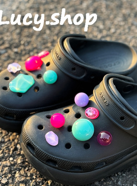 粉色可爱crocs洞洞鞋鞋花可拆卸
