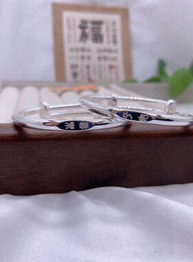 新款宝宝纯银手镯S999足银镯子平安喜乐小孩儿童婴儿百天满月周岁