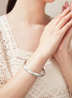 s999足银手镯女闭口古法传承心经磨砂开口素圈纯银平安手环送妈妈