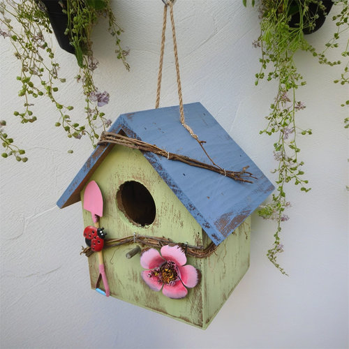 户外花园庭院布置景观木质鸟窝阳台院子园艺装饰摆件仿真鸟屋挂件 - 图1