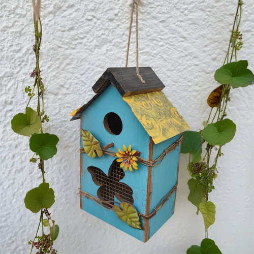 户外花园庭院布置景观木质鸟窝阳台院子园艺装饰摆件仿真鸟屋挂件 - 图3