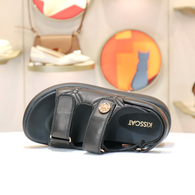 特价KISSCAT接吻猫2025真皮厚底小香风凉鞋魔术贴凉鞋KA65303-50 - 图1