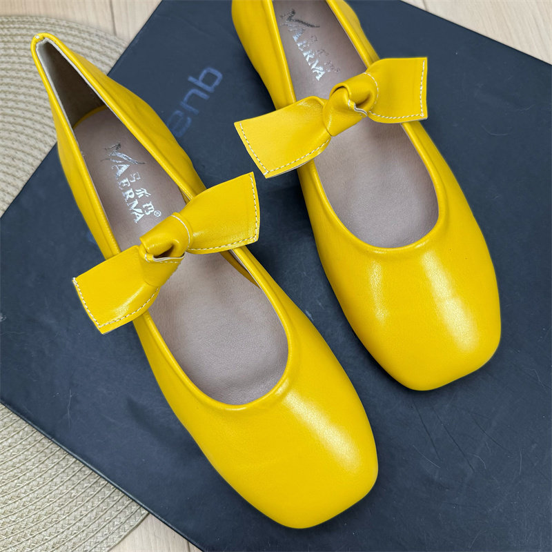 复古方头单鞋女蝴蝶结玛丽珍鞋仙女温柔浅口一字带舒适软底平底鞋,淘宝优惠券,粉丝福利购,淘宝优惠卷