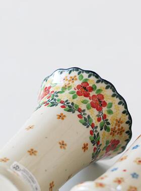 波兰陶瓷喇叭花口花瓶摆件