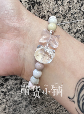萌货小铺原创手作DIY白水晶kt蝴蝶结奶昔色阿拉善玛瑙手链手串3号