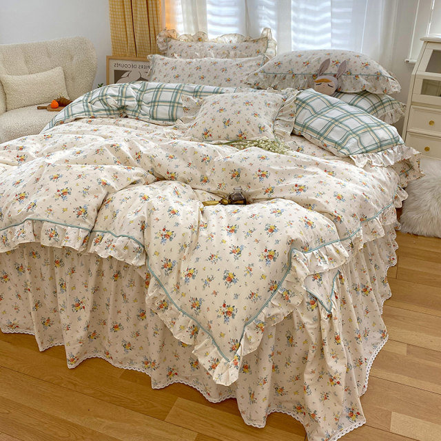 Korean princess style ins three-piece single bed skirt