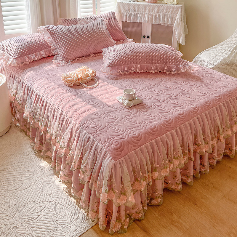 冬天加厚牛奶绒床笠罩床裙二合一床罩带花边全包防滑夹棉床单床套,淘宝优惠券,粉丝福利购,淘宝优惠卷