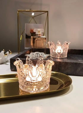 北欧创意皇冠玻璃烛台潮品摆件