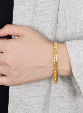 S925纯银6MM男士扁蛇骨链手链 韩版时尚情侣手链银饰男友老公礼物